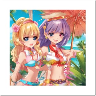 Anime girls wear bikni on  beach Posters and Art